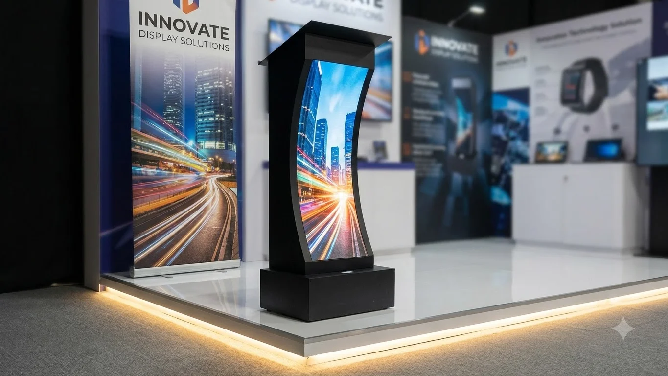 شاشة منصة خطابة مرنة (Podium Screen) - شاشات ليد إبداعية  - إدارة فعاليات ومسارح Elite Tech (الرياض، القاهرة، عمّان)