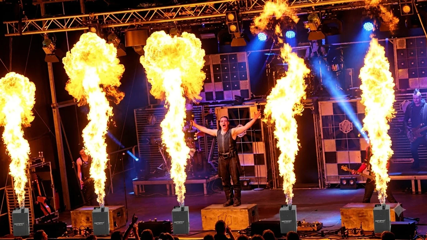 قاذف لهب مسرحي احترافي (Flame Genius) - المؤثرات الخاصة والمسرحية  - إدارة فعاليات ومسارح Elite Tech (الرياض، القاهرة، عمّان)